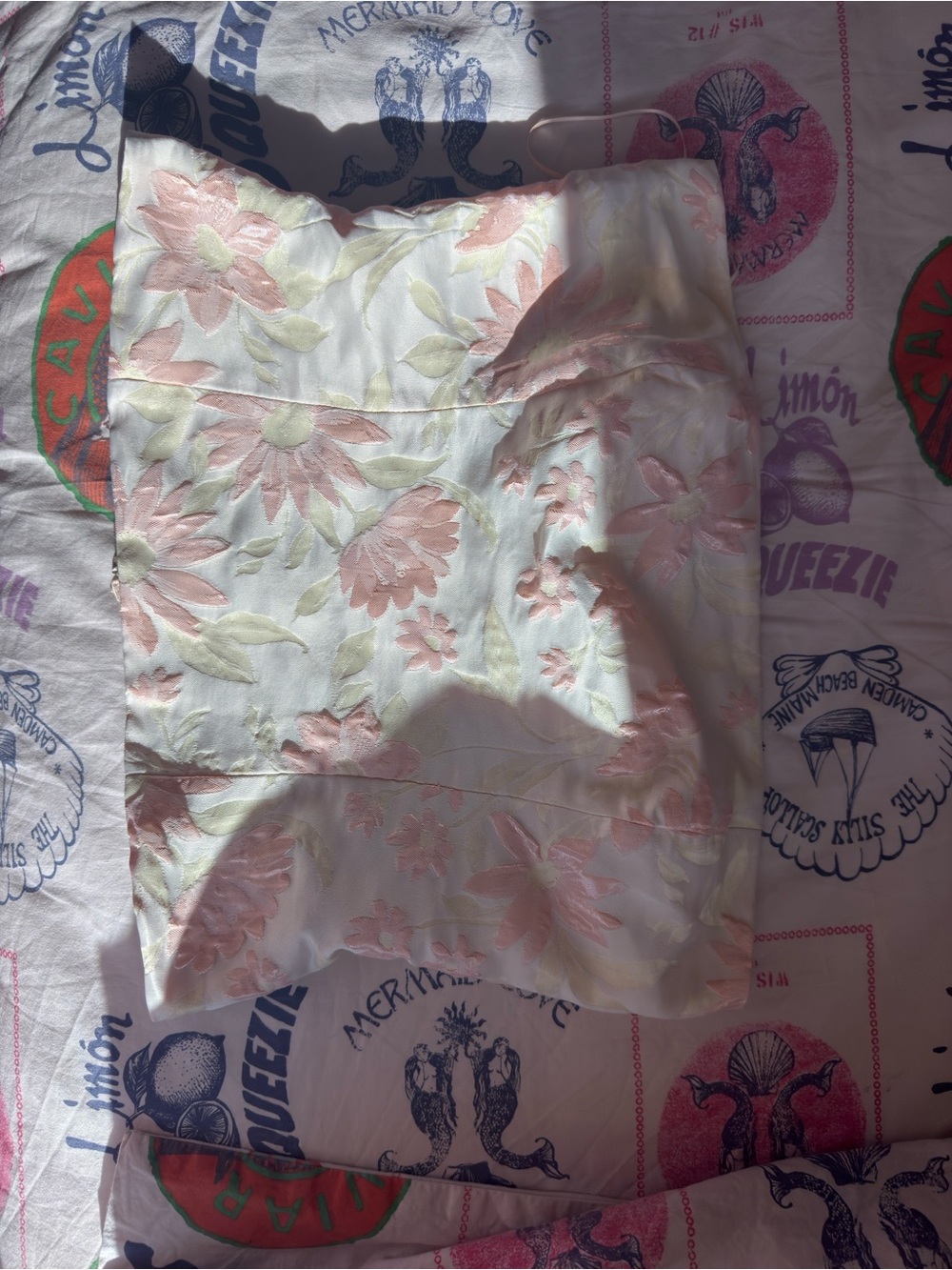 Reformation White Strapless Top with Pale Pink Floral Jacquard